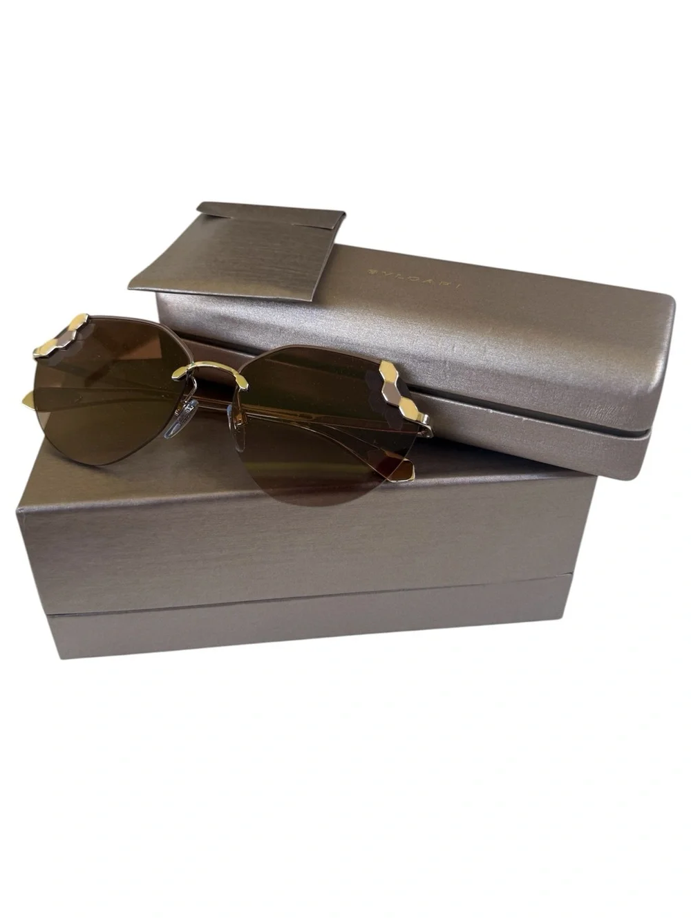 BVLGARI Serpenti Poisoncandy Soft Cat Eye Metal Gold Frame Sunglasses NWT